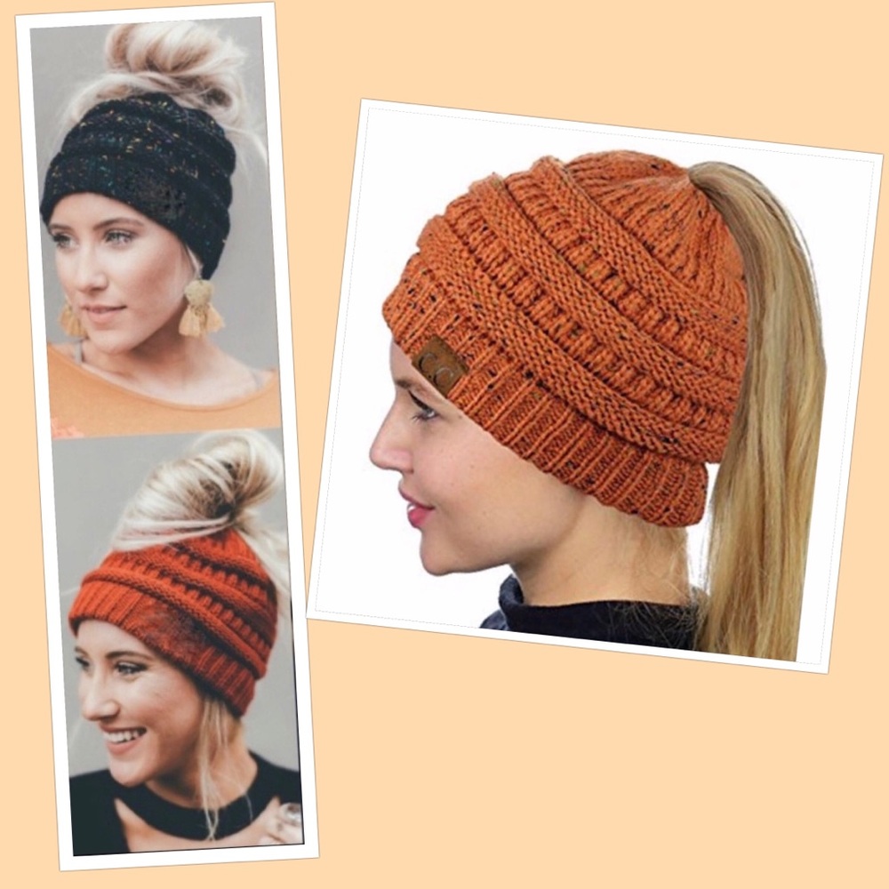 🌼RUST/ORANGE MESSY BUN HAT🌼